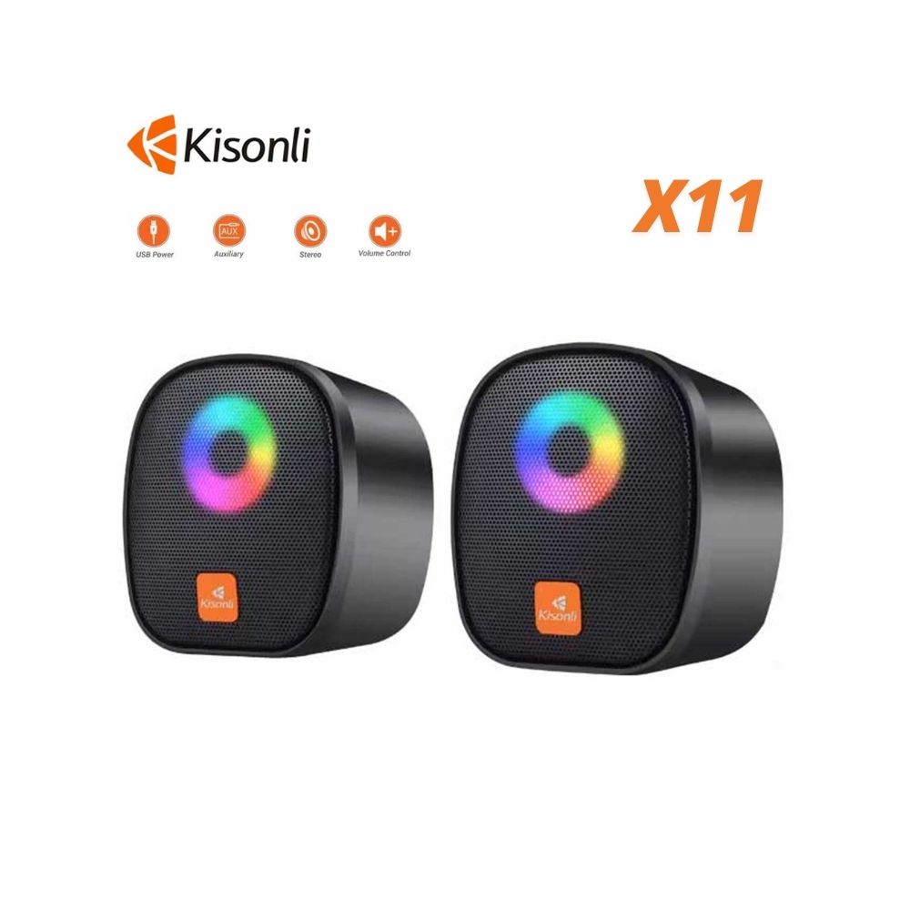 Kisonli X11 2.0 USB RGB Mini Computer Speaker 6W AUX Black Cable Volume Control Pakistan