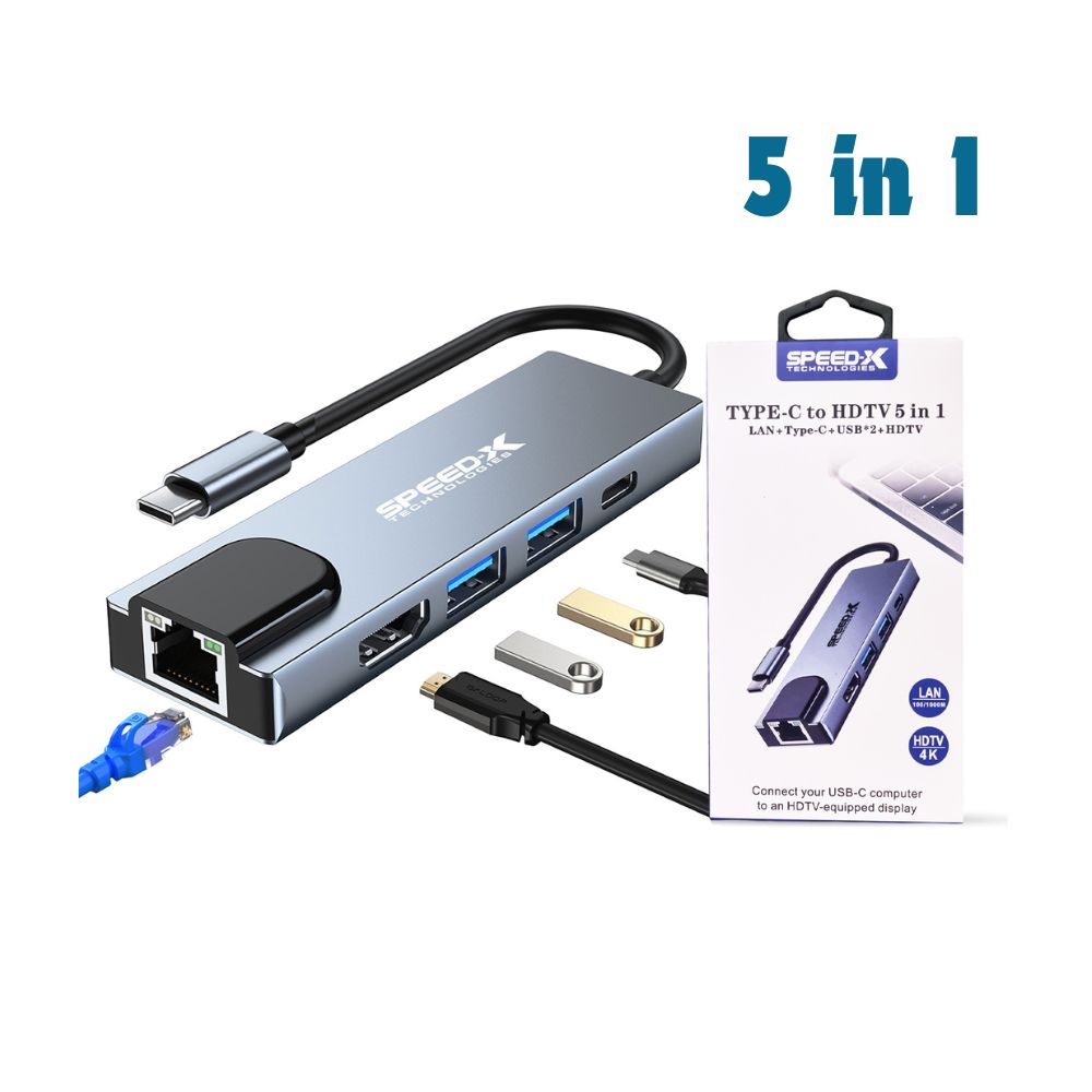 Speed-X 5-in-1 USB-C Hub 4K HDMI USB 3.0 5Gbps PD Charging Pakistan